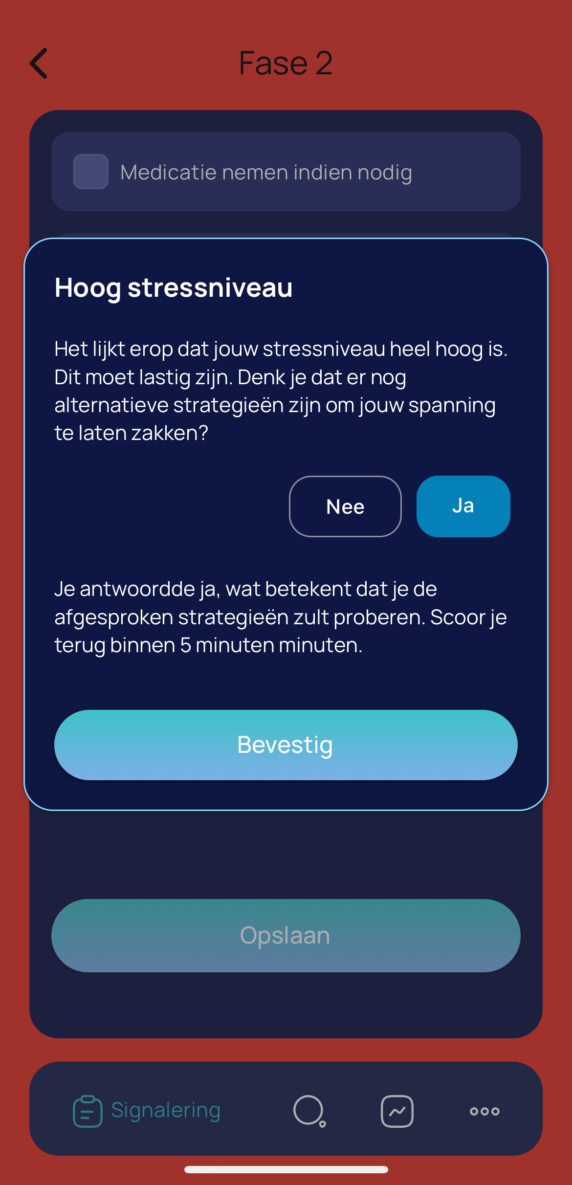 Fase 2 dialoog - optie ja
